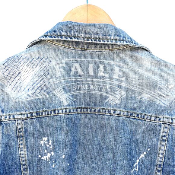 Vintage Y2K Paper Denim & Cloth Jean Jacket Distressed Denim Vanity Small - Picture 7 of 9